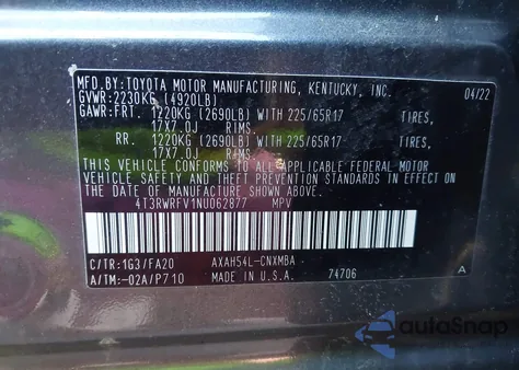 2022 Toyota Rav4 Hybrid Xle из США, поврежденный, VIN 4T3RWRFV1NU062877